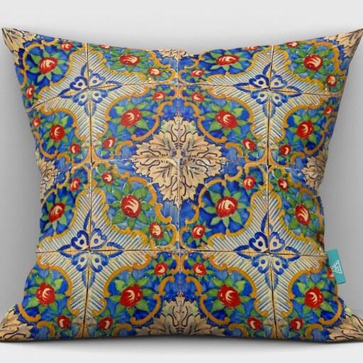 کاور کوسن مخمل  40x40 طرح کاشیخط 1 سبز و نسکافه ای آرت مان